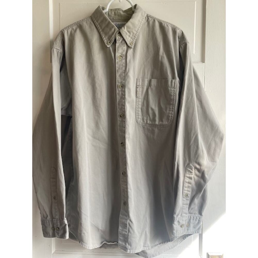 Columbia Size Large Men's 100% Cotton Twill Long Sleeve Shirt Khaki
